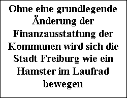 Textfeld: Ohne eine grundlegende nderung der Finanzausstattung der Kommunen wird sich die Stadt Freiburg wie ein Hamster im Laufrad bewegen