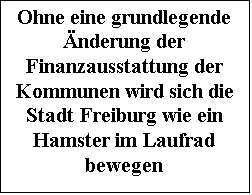 Textfeld: Ohne eine grundlegende nderung der Finanzausstattung der Kommunen wird sich die Stadt Freiburg wie ein Hamster im Laufrad bewegen